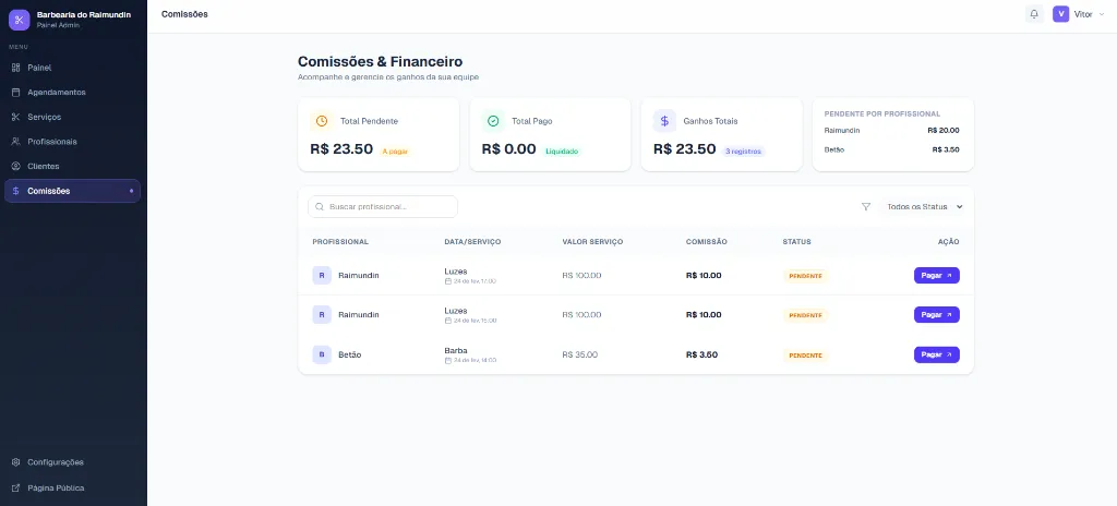 Comissões e Financeiro