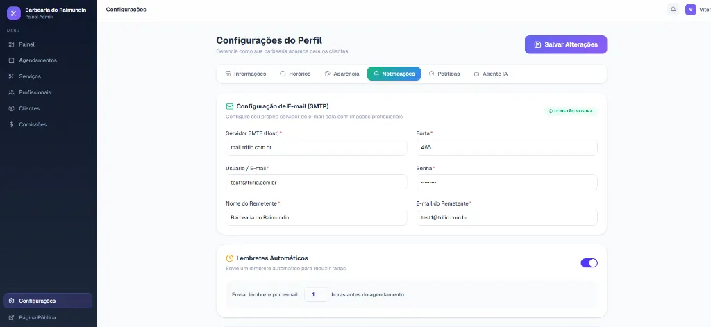 Configurações de E-mail